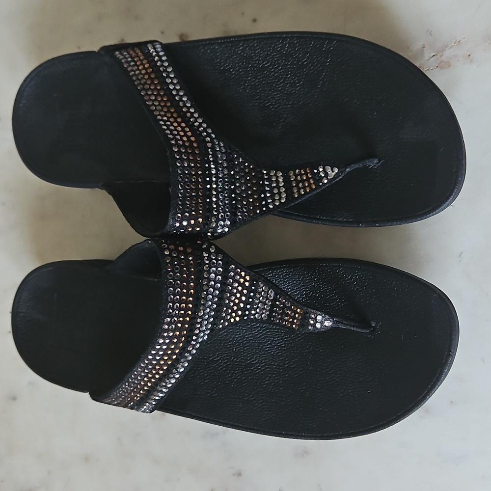 FITFLOP: Luxe Black Suede Rhinestone Embellished Sandals